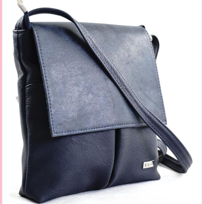 VIA55 elegáns női keresztpántos áthajtós táska, rostbőr, kék noihatizsak-hu b