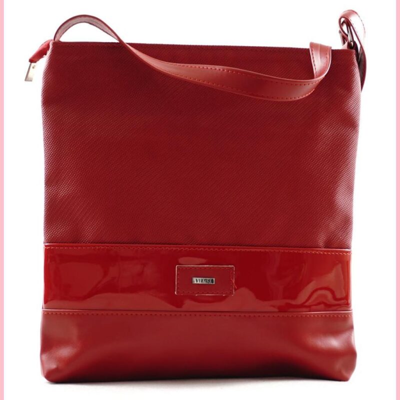 VIA55 elegáns női keresztpántos táska alul 2 sávval, rostbőr, piros noihatizsak.hu a