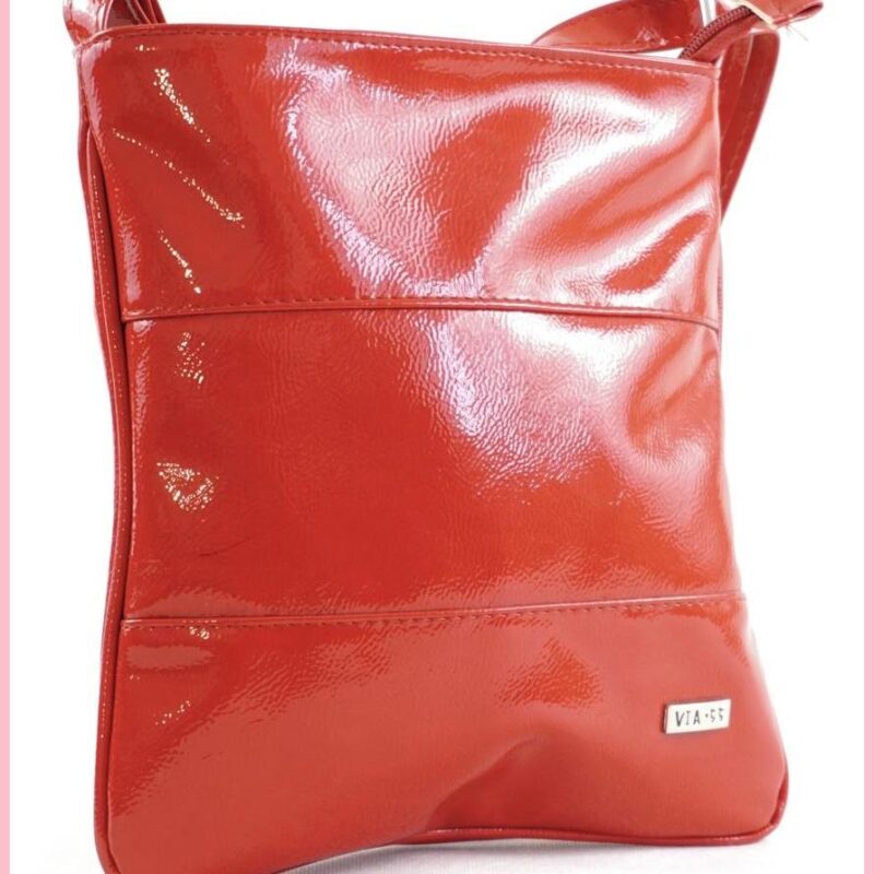 VIA55 női keresztpántos táska 3 sávval, rostbőr, piros noihatizsak-hu b