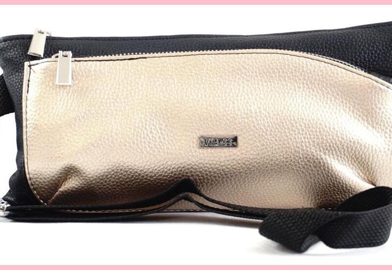 VIA55 női keresztpántos táska széles fazonban, rostbőr, arany noihatizsak.hu a