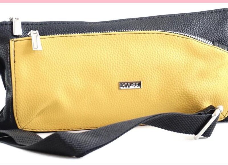 VIA55 női keresztpántos táska széles fazonban, rostbőr, sárga noihatizsak-hu b