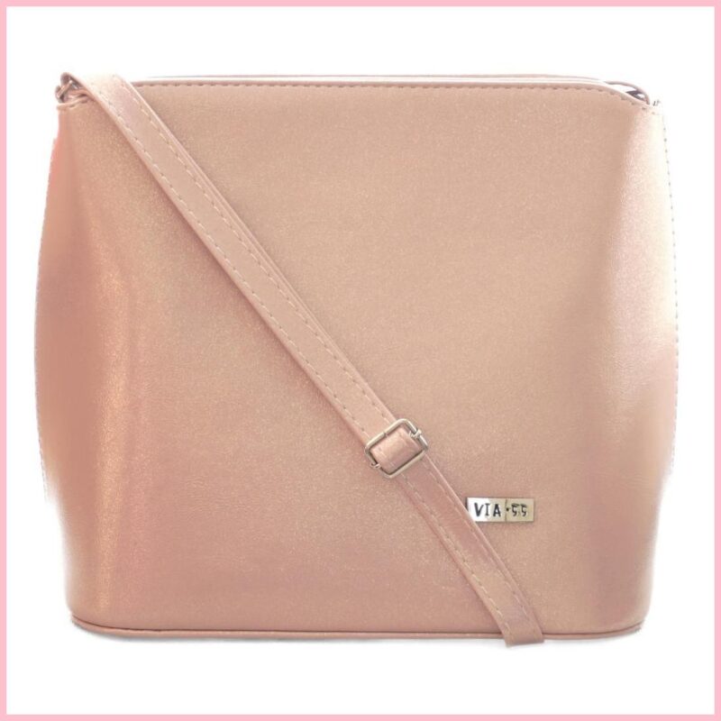 VIA55 elegáns női kis keresztpántos táska merev fazonban, rostbőr, rózsaszín noihatizsak.hu a