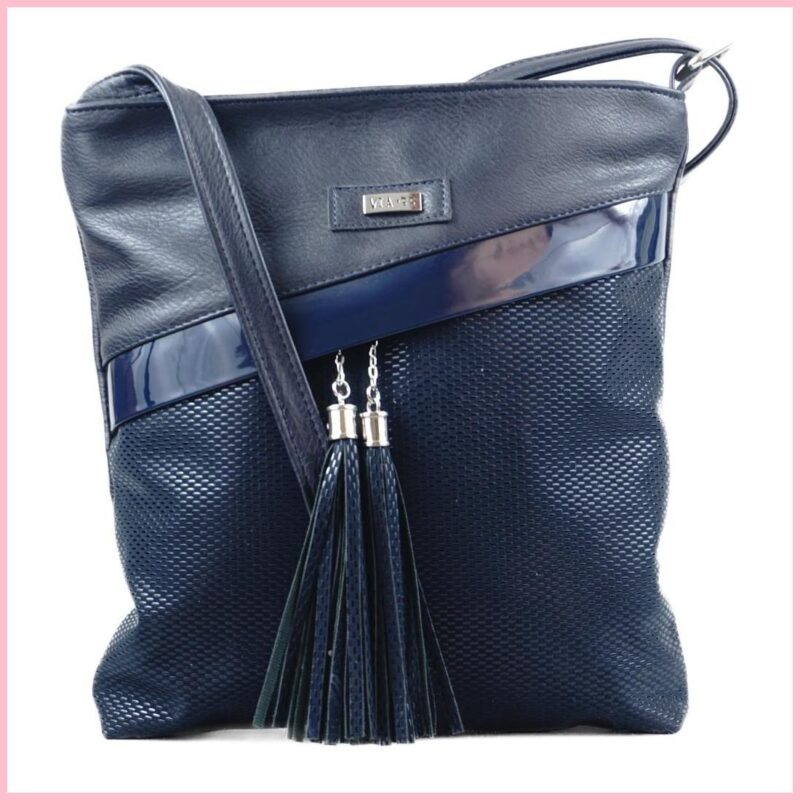 VIA55 női keresztpántos táska ferde zsebbel, rostbőr, kék noihatizsak.hu a